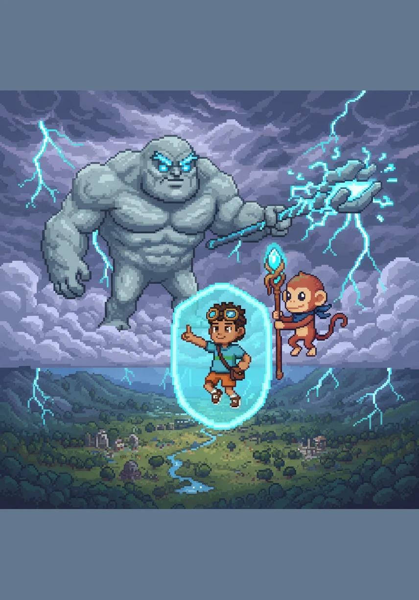 High above, the Storm King turns a deep shade of purple with rage, his lightning bolts flickering like angry neon signs. "They forgot about ME?" he roars, puffing out his cheeks to blow a freezing, wet wind down at the valley.