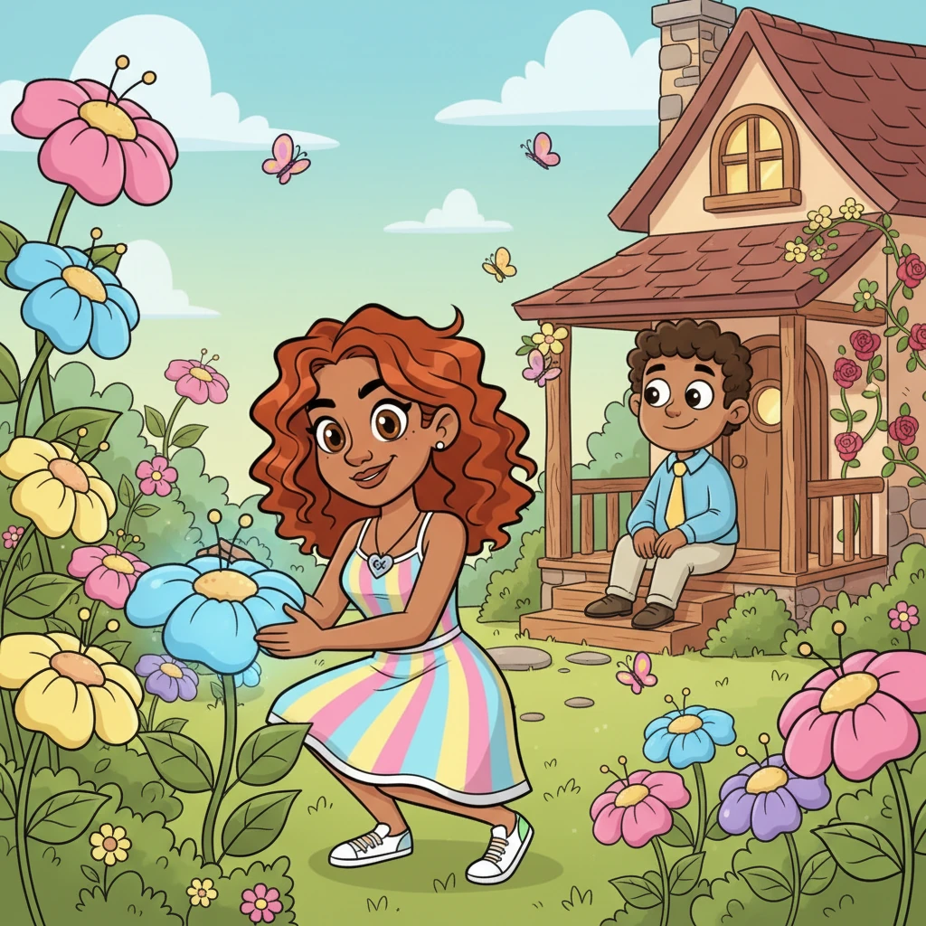 Lily, with a radiant smile and rosy cheeks, lovingly tended her magnificent garden, a burst of whimsical colors and oversized flowers. Her husband, Tom, often watched from the porch, a pleasant but distant smile on his face, as butterflies danced around her. Their home, a cozy cottage, felt warm and full of life, just like Lily herself.