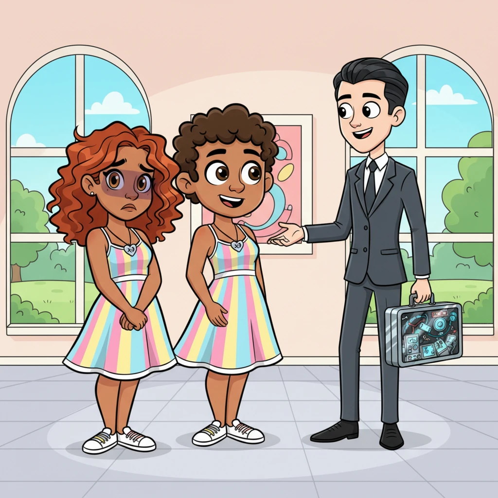 One sunny afternoon, Tom introduced Lily to a new coworker, a sleek and overly-organized figure with a briefcase full of shiny gadgets. Lily noticed Tom's eyes sparkling with a different kind of excitement when they talked about their work. A tiny, almost imperceptible shadow flickered across Lily's usually cheerful face.