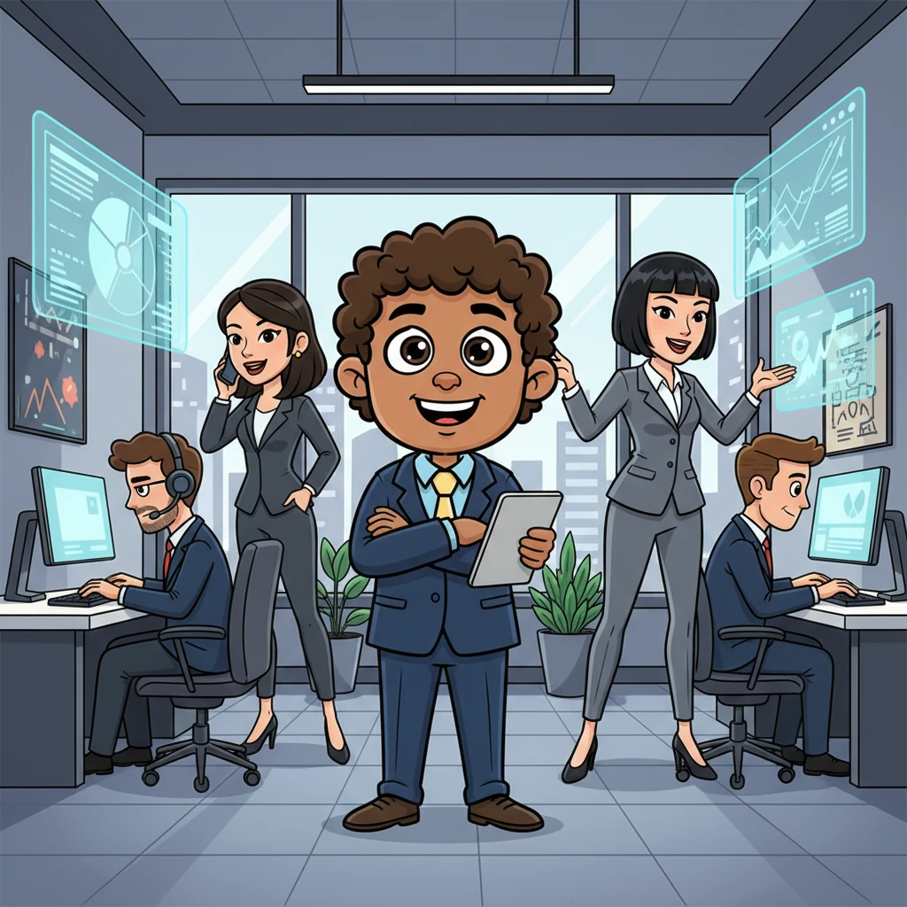 Meanwhile, Tom found himself in a gleaming, modern office, surrounded by the latest technology and a flurry of busy coworkers. His new life with the sleek coworker seemed exciting at first, full of important meetings and fast-paced projects. He wore a crisp suit and a practiced smile, but something felt a little too polished.