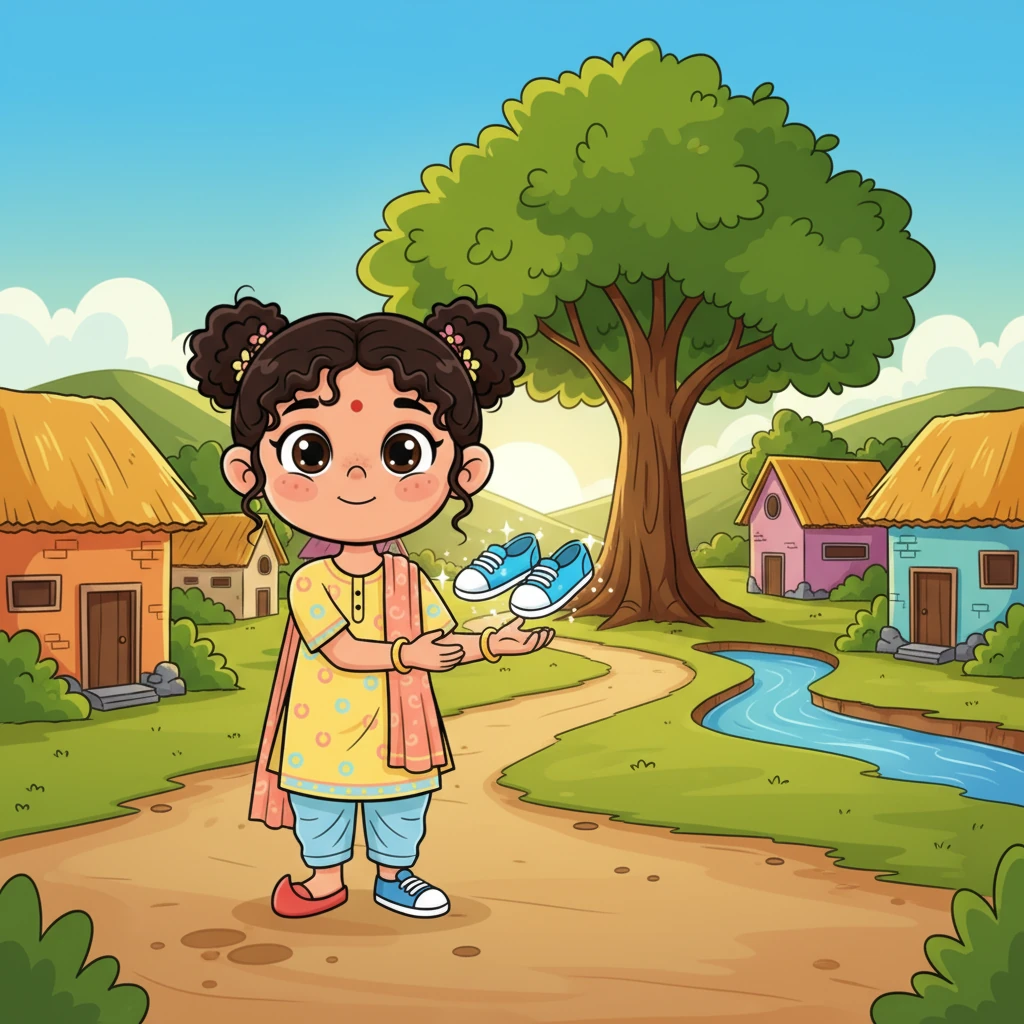 ഒരു മനോഹരമായ ഗ്രാമത്തിൽ, ഗുഡി മോളൂട്ടി എന്ന കൊച്ചു മിടുക്കി താമസിച്ചിരുന്നു. അവൾക്ക് ഒരു പഴയ ഷൂ മാത്രമേ സ്വന്തമായി ഉണ്ടായിരുന്നുള്ളൂ, മറ്റേ ഷൂ എവിടെയാണെന്ന് അവൾക്ക് ഓർമ്മയുണ്ടായിരുന്നില്ല. ഒരു പുതിയ ജോഡി ഷൂസ് കിട്ടാൻ അവൾ എന്നും സ്വപ്നം കണ്ടു.