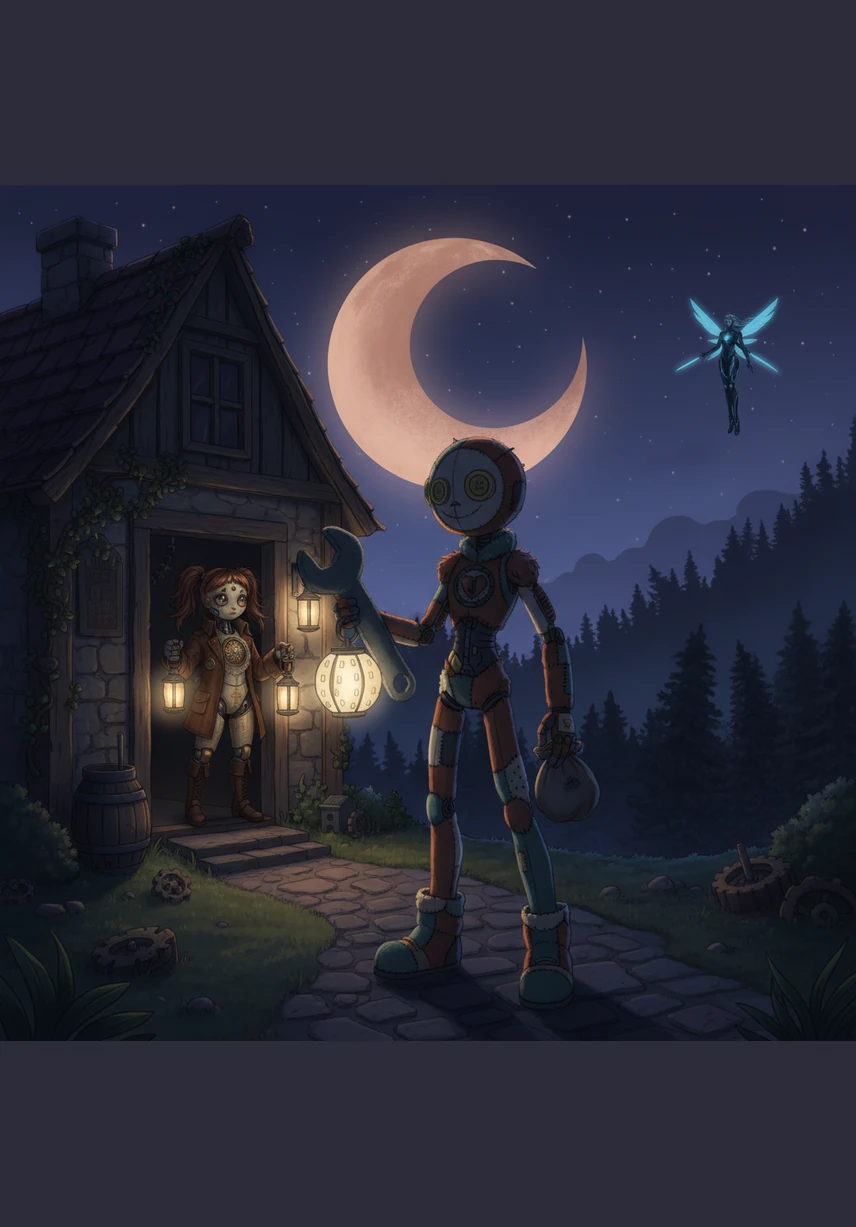 Night after night, Julian sneaks away from his workshop under the cover of a copper moon, leaving Clara to maintain the flickering lanterns of their home all by herself.