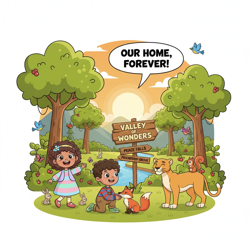 And so, in their vibrant, wild valley, Lina, Adam, and Sami continued to live in perfect harmony with nature and their animal friends. They grew up ch