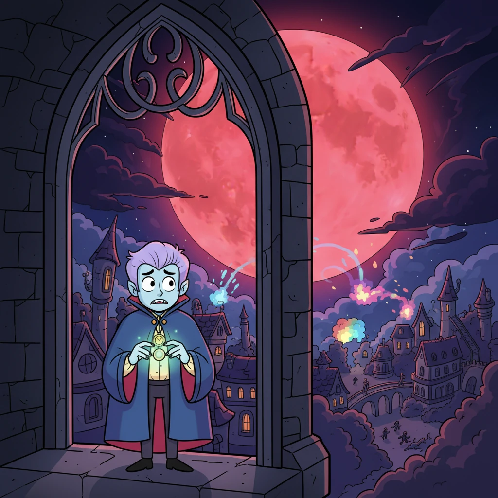 From his high tower, Elian watched the crimson moon cast its ominous glow over the city, the sounds of unrest growing louder and more frequent. He understood the terrible magic he had unleashed; this was no ordinary full moon. A shiver, colder than any crypt, ran down his spine as he realized the city was rapidly descending into chaos because of him.