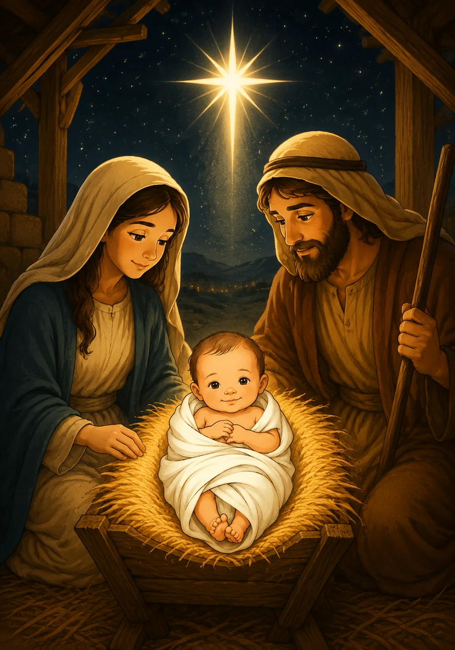 Under the glow of the eternal star, the world was changed forever by the arrival of the Prince of Peace. The humble manger became a symbol of hope and light that would shine through the ages.