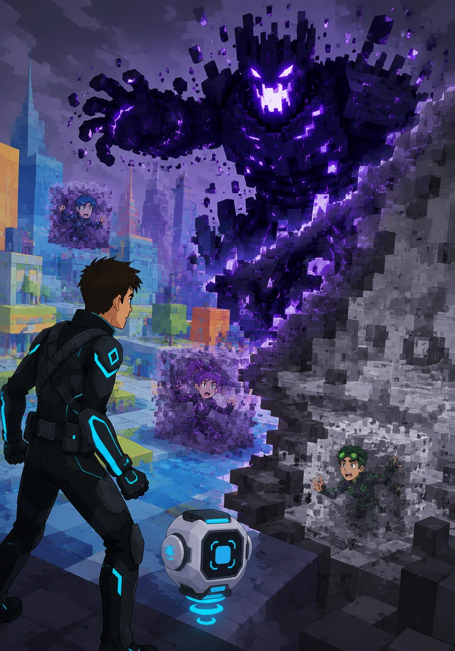 A digital shadow known as the Great Glitch starts to devour the city's colors, turning everything into gray, static blocks. Alex watches with concern as friends get stuck in error zones and decides to take action to save this virtual home.