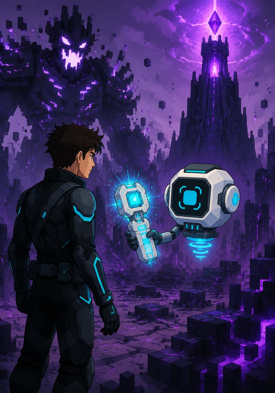 Amidst the chaos, Alex meets a small floating robot named Byte, who hands over a legendary building tool. Byte explains that to stop the glitch, they must recover the Source Code Gem hidden at the top of the Great Tower.