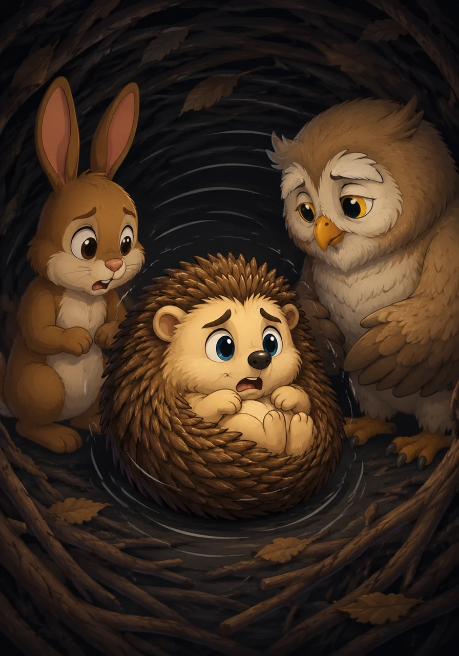 Inside his dark, rolled-up world, Mike's heart raced like a drum, and he felt completely trapped by his own big emotions. He wanted to be calm and soft again, but his prickles just wouldn't settle down.