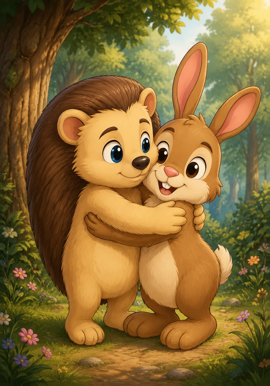 Mike walked over to Barnaby and offered a heartfelt apology, showing his friend that his spikes were now flat and safe to touch. Barnaby smiled warmly and accepted a gentle, careful hug, proving that mistakes can always be mended with kindness.
