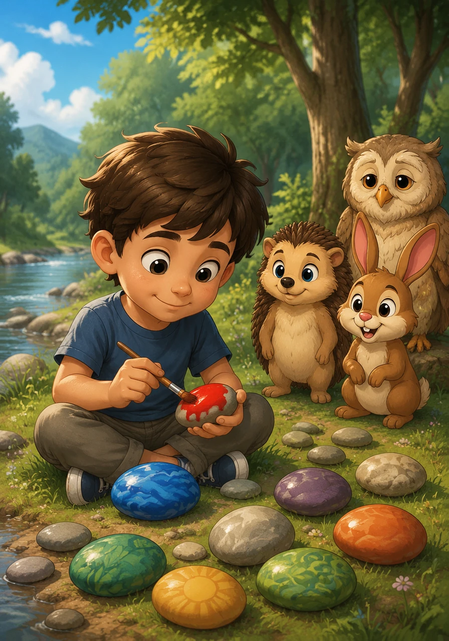 To help manage his feelings next time, Mike decided to paint his emotions on smooth river stones using bright, beautiful colors. When he felt angry, he painted a fiery red stone, and when he felt calm, he painted a serene ocean blue.