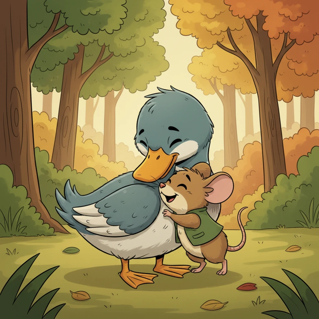 Puddle gently nuzzled Pip, offering comfort and reassurance. Pip, still a bit wobbly, leaned into the soft, warm feathers, a silent understanding passing between the two unlikely friends, cementing a new bond.