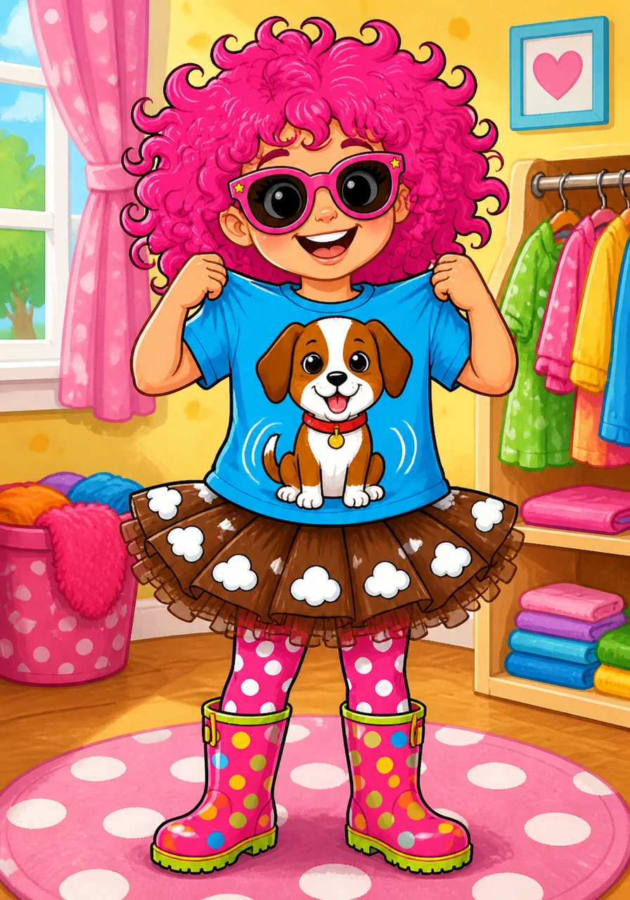 Next, she pulled on her favorite soft blue t-shirt. Right in the middle was a happy little dog with floppy ears that seemed to wag every time she moved.