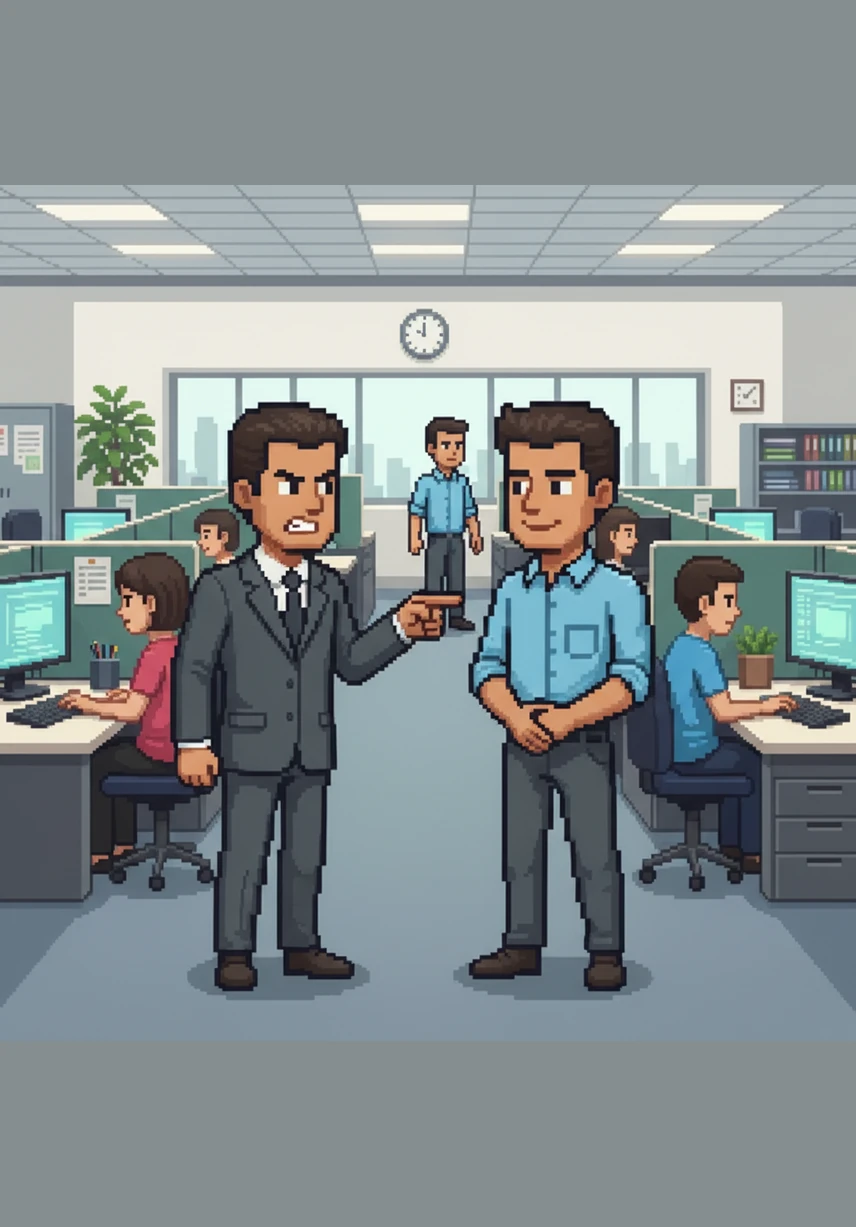 At his busy office, Garudan endures the harsh words of his manager for being late, remaining remarkably calm and composed despite the pressure. He quietly reminds himself that while his job is important, his true life's work will begin when the world needs him most.