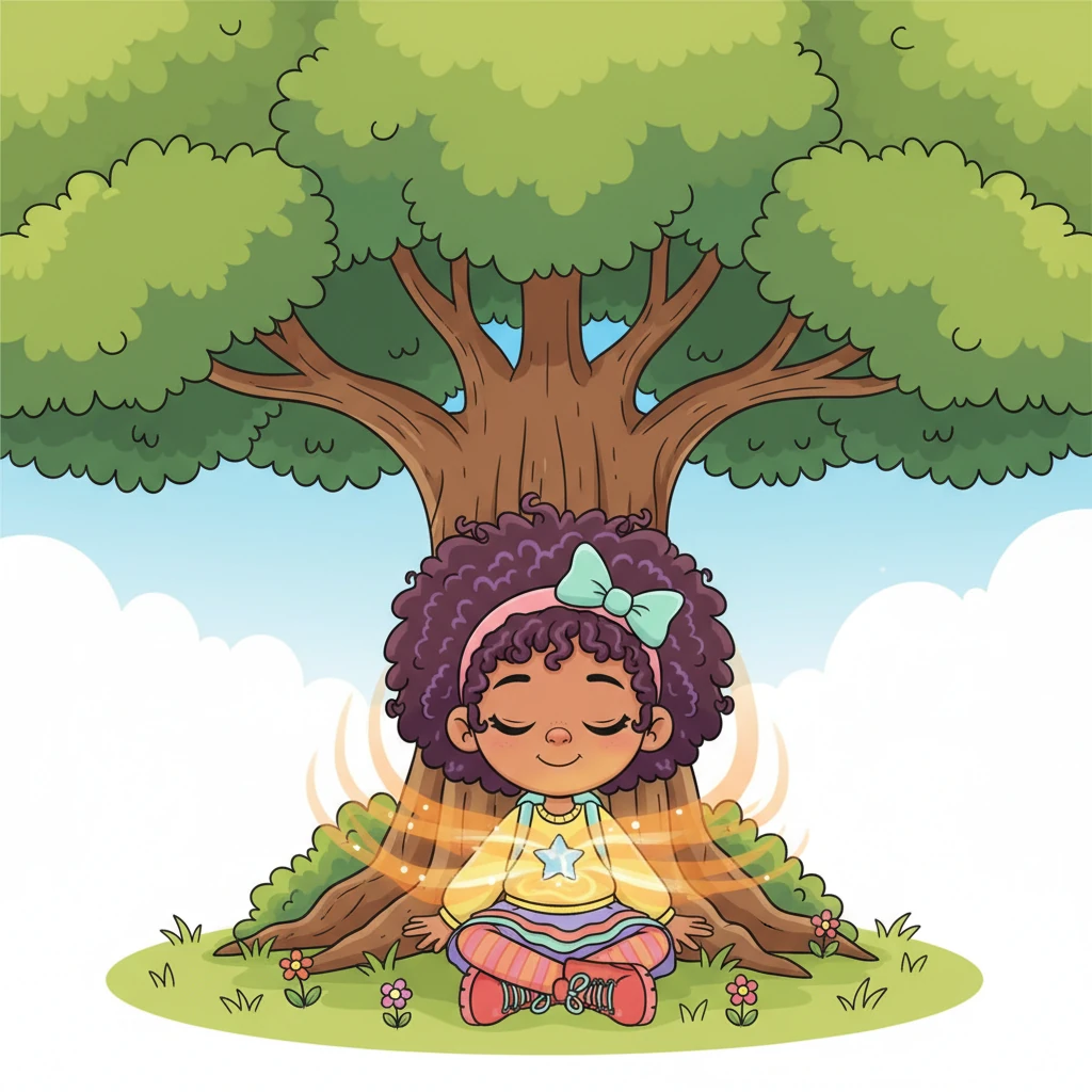 Later, sitting quietly under a big, friendly tree, Zara closes her eyes and feels a warm, happy glow spread through her. She understands deeply that she is wonderfully and uniquely herself, a masterpiece of joy and spirit. This powerful feeling fills her whole being, making her smile.