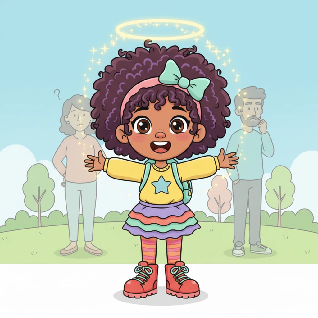 As Zara continues her day, she notices some people might not see her full brilliance, or perhaps they don't quite understand her unique sparkle. But Zara stands tall, her smile unwavering, knowing their opinions don't dim her inner light one bit. Her confidence shines even brighter.