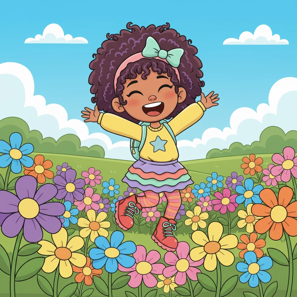 With a skip and a jump, Zara dashes through a field of colorful flowers, laughing freely and radiating pure joy. She knows exactly who she is, a wonderful, unstoppable force of nature, and no one, absolutely no one, can ever take that amazing truth from her. Zara is simply, beautifully, gloriously Zara!