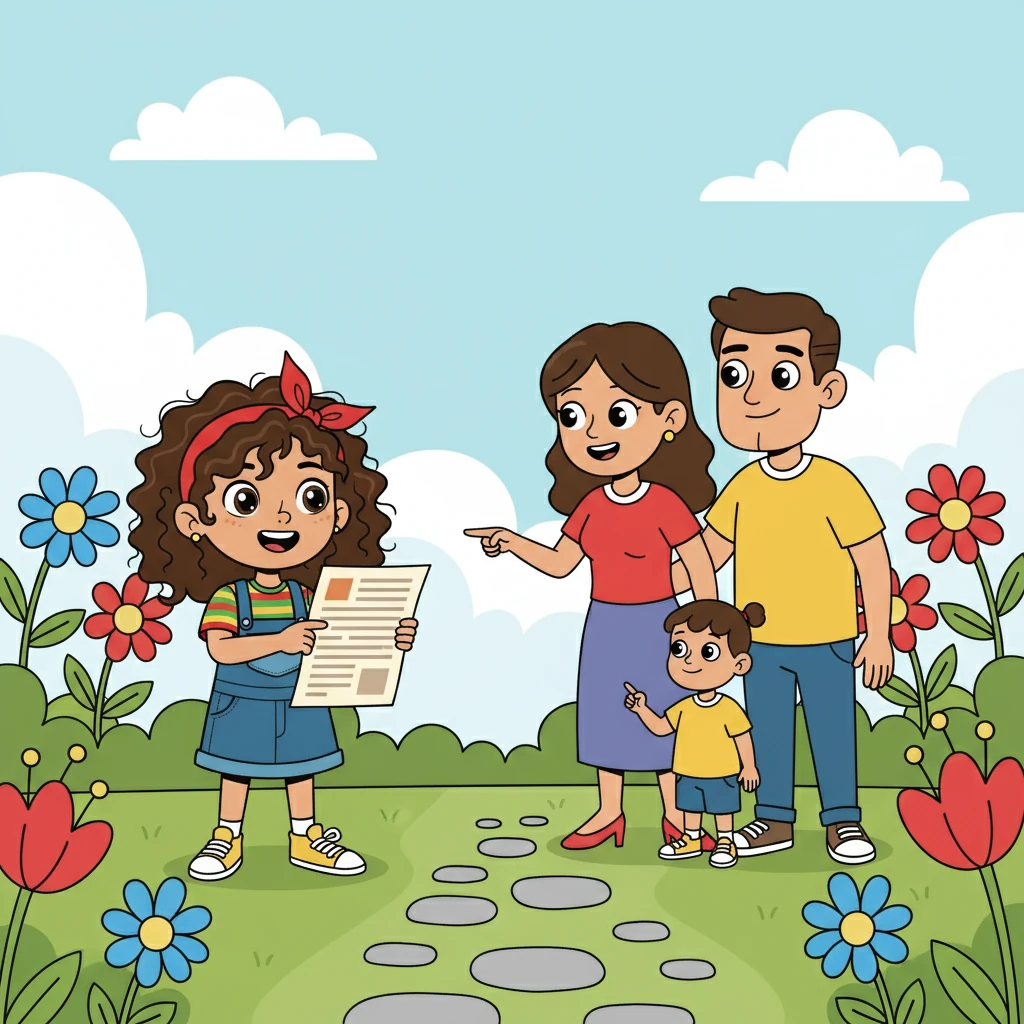 Eliza then found herself in a beautiful garden where she met a family. The family asked Eliza for help with translating some documents. Eliza's English skills were able to help them.