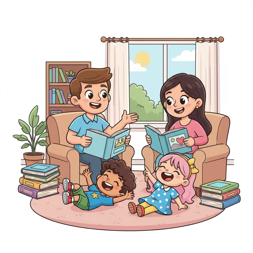 Soon, Dad shared funny anecdotes from his school days, and Mom brought out old family photo albums. Each picture sparked a new story, making Rohan and Pinky roll on the floor with uncontrollable laughter.