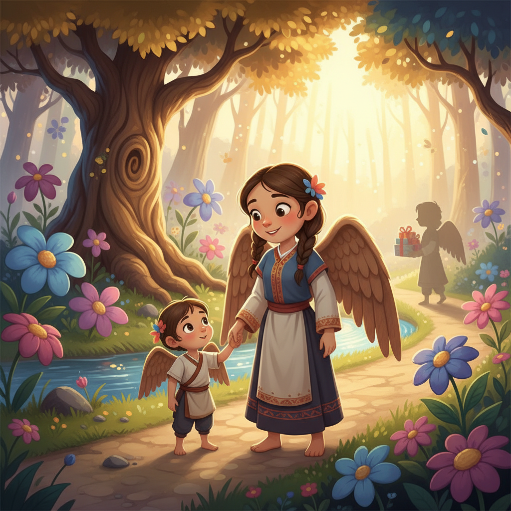 قالت الأم بابتسامة: ملاك، لا تبتعدي، سيأتي أبوكِ قريبًا. سيحضر لكِ هدايا كثيرة.