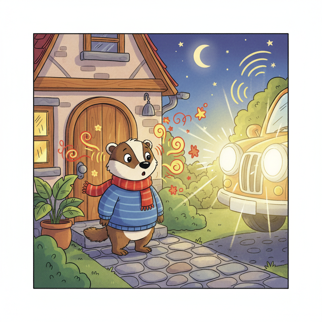 فجأة، لمعت أضواء سيارة قريبة من الباب، وارتفع صوت الزوامير، مما أثار ضجة.