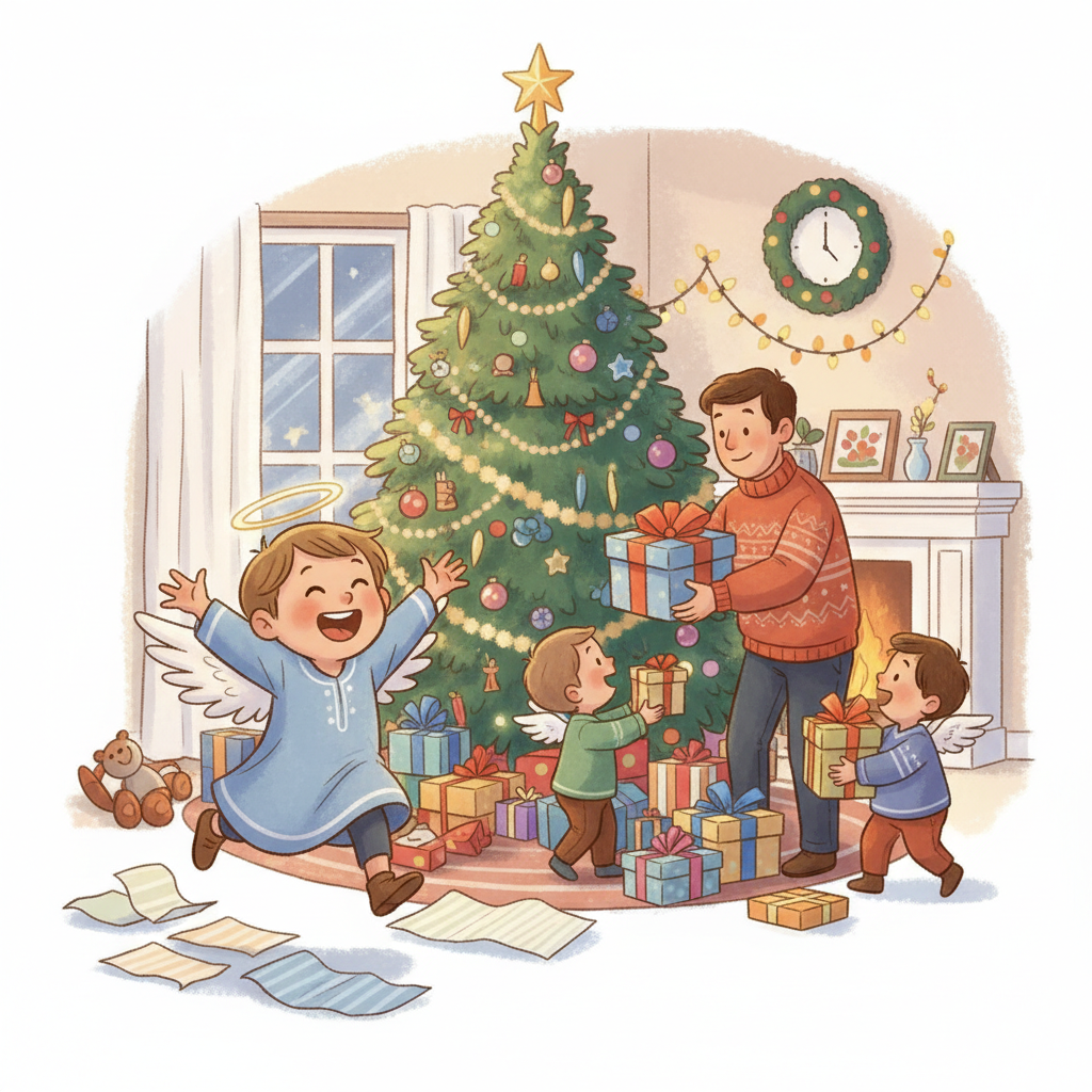 ساعد الجميع الأب في إنزال الهدايا، بينما كانت ملاك تقفز من الفرح.