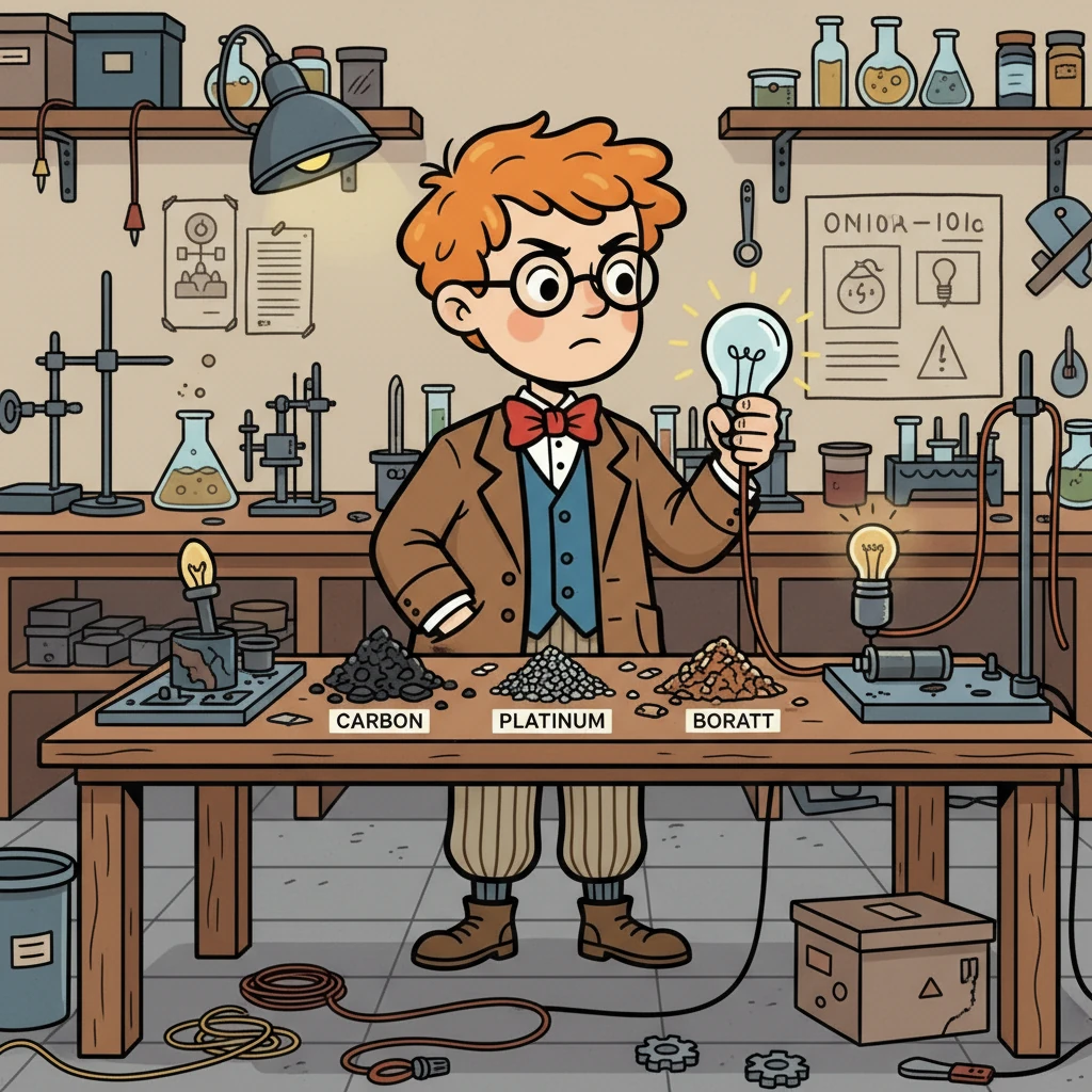 The team began their experiments, trying different materials for the light bulb's filament. They tested carbon, platinum, and other substances, each attempt a learning experience. Disappointment was common, but they kept going.
