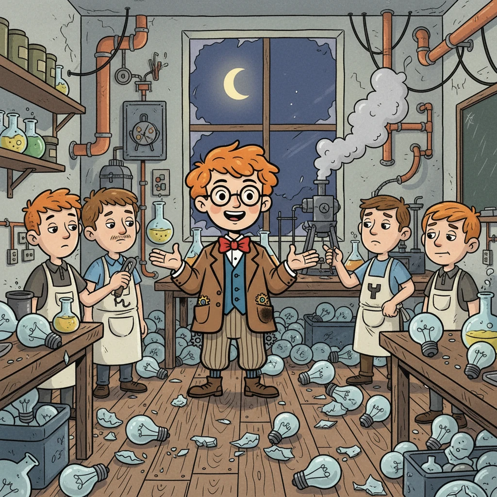 After many failed attempts, the laboratory was filled with discarded light bulbs and frustration. Thomas remained undeterred, reminding his team that each failure was a lesson learned. He believed they were getting closer.