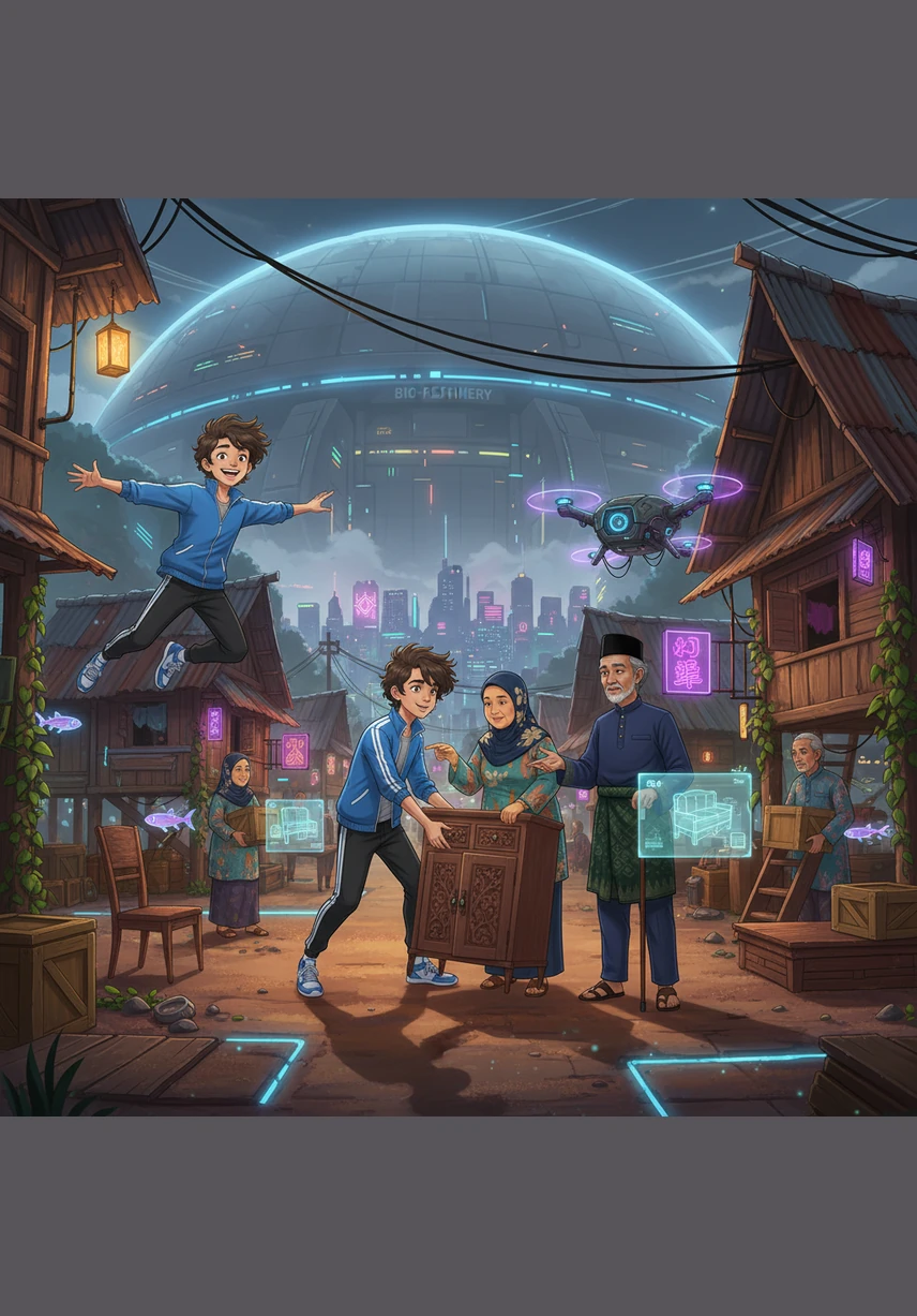 Sekembalinya dari kedai, Ali terus membantu orang-orang kampung menyusun kerusi dan meja di bawah khemah besar. Dia mengangkat barang dengan cekap, berpindah dari satu sudut ke sudut yang lain dengan gerakan yang sangat lincah.