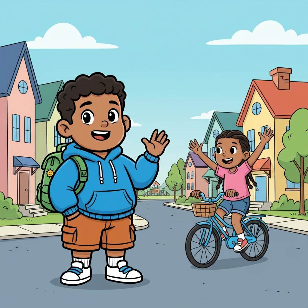 As he turned the corner onto his street, he saw his best friend, Maya, riding her bike. They exchanged excited waves, planning a game of tag in the park later. The anticipation of playing with his friend brightened his mood.