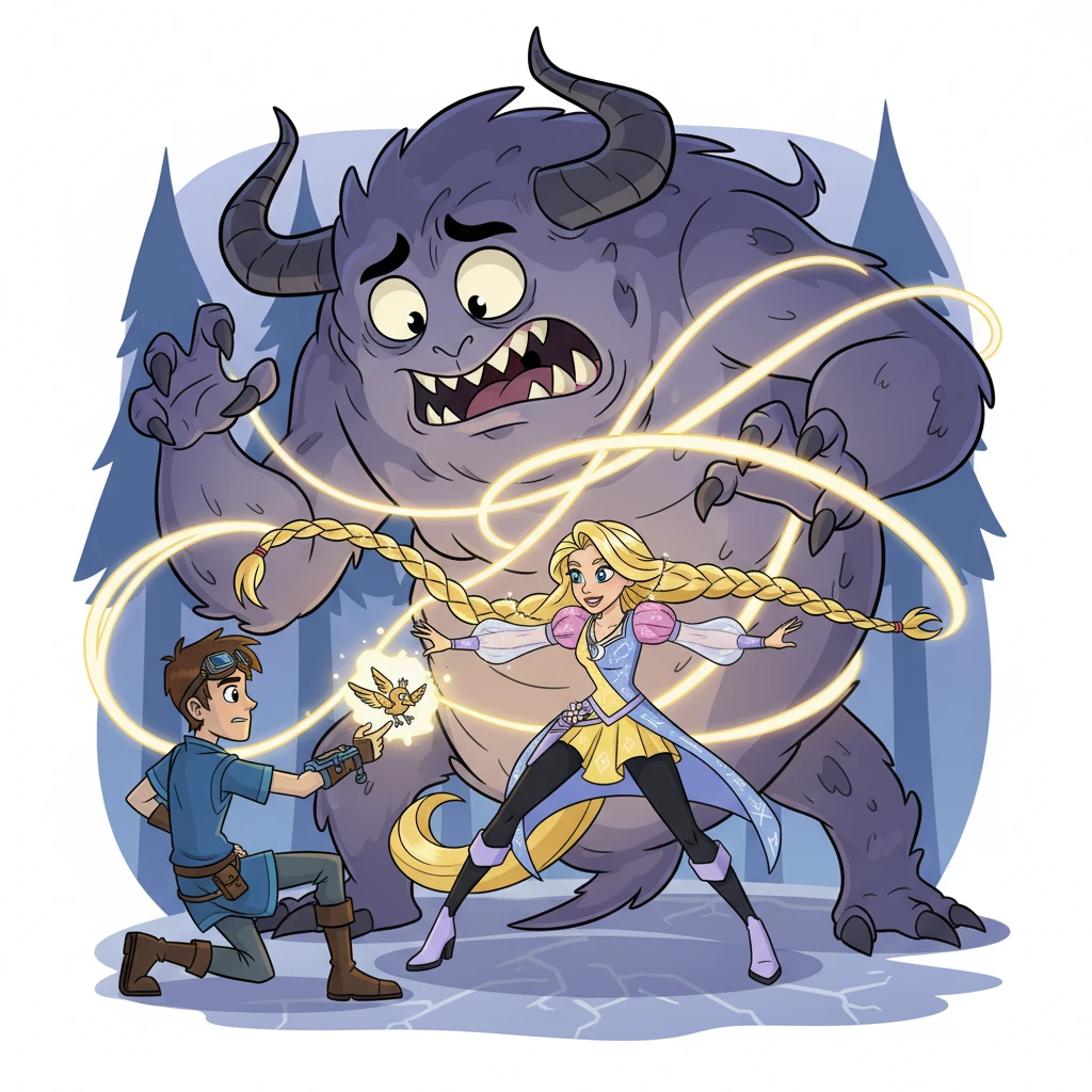 Ensemble, ils rencontrèrent une Bête des Ombres plus grande et plus menaçante, bien que toujours dessinée de manière amusante. Cléa, se souvenant de son pouvoir, utilisa ses cheveux non seulement pour lier mais aussi pour lancer des éclairs de lumière pure, tandis que Lysandre utilisait ses gadgets.