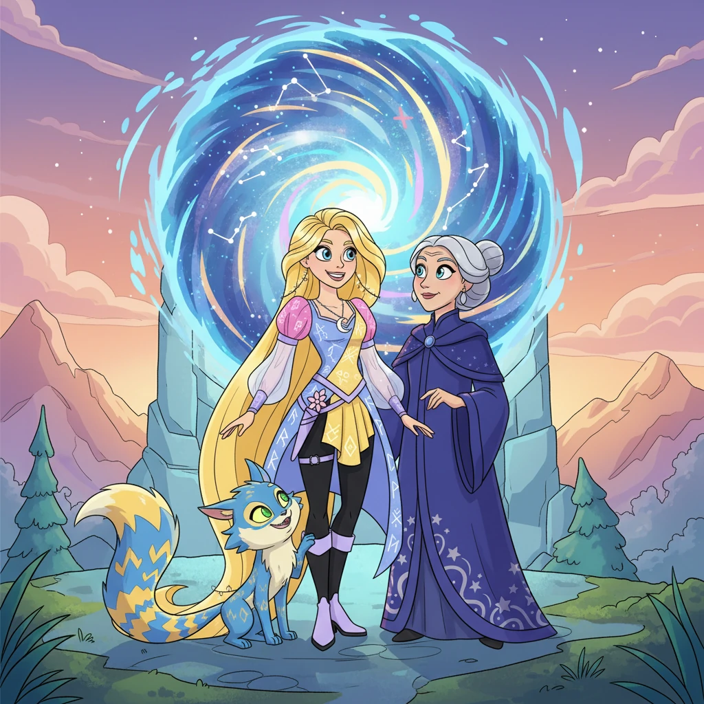 Cléa, Lysandre et Madame Nocturne se tinrent ensemble, regardant vers le portail. Les cheveux de Cléa brillaient d'une nouvelle confiance, son visage expressif montrant qu'elle était prête à embrasser son double héritage de gardienne de lumière et d'ombre, explorant le vaste monde avec son nouvel ami.