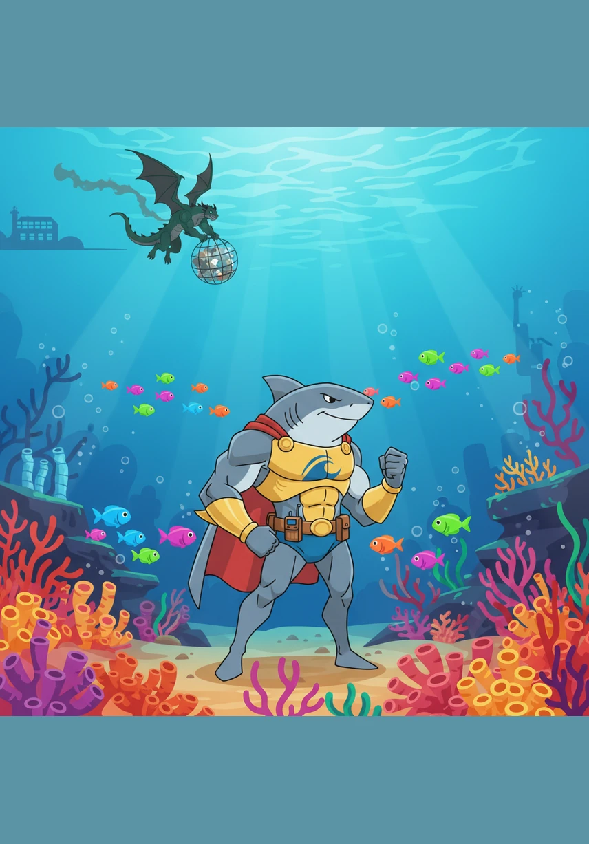 The ocean sparkles once more, clearer and brighter than ever before, as Smogwing flies off toward a recycling center far away. Finn and his friends celebrate among the healthy coral, knowing their home is safe and clean again thanks to their bravery.