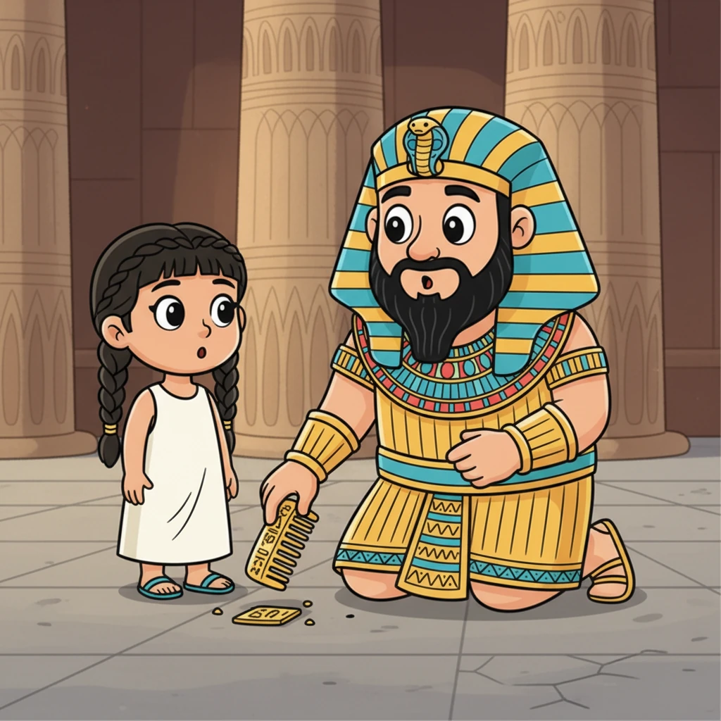 فجأة، يسقط المشط من يد أمينا على أرضية القصر الحجرية الباردة. تنحني بهدوء لتلتقطه، وتهمس بصوت خافت مطمئن: “بسم الله”. تتغير ملامح الفتاة الصغيرة إلى تعجب ودهشة، وهي تنظر إلى الماشطة باستغراب.