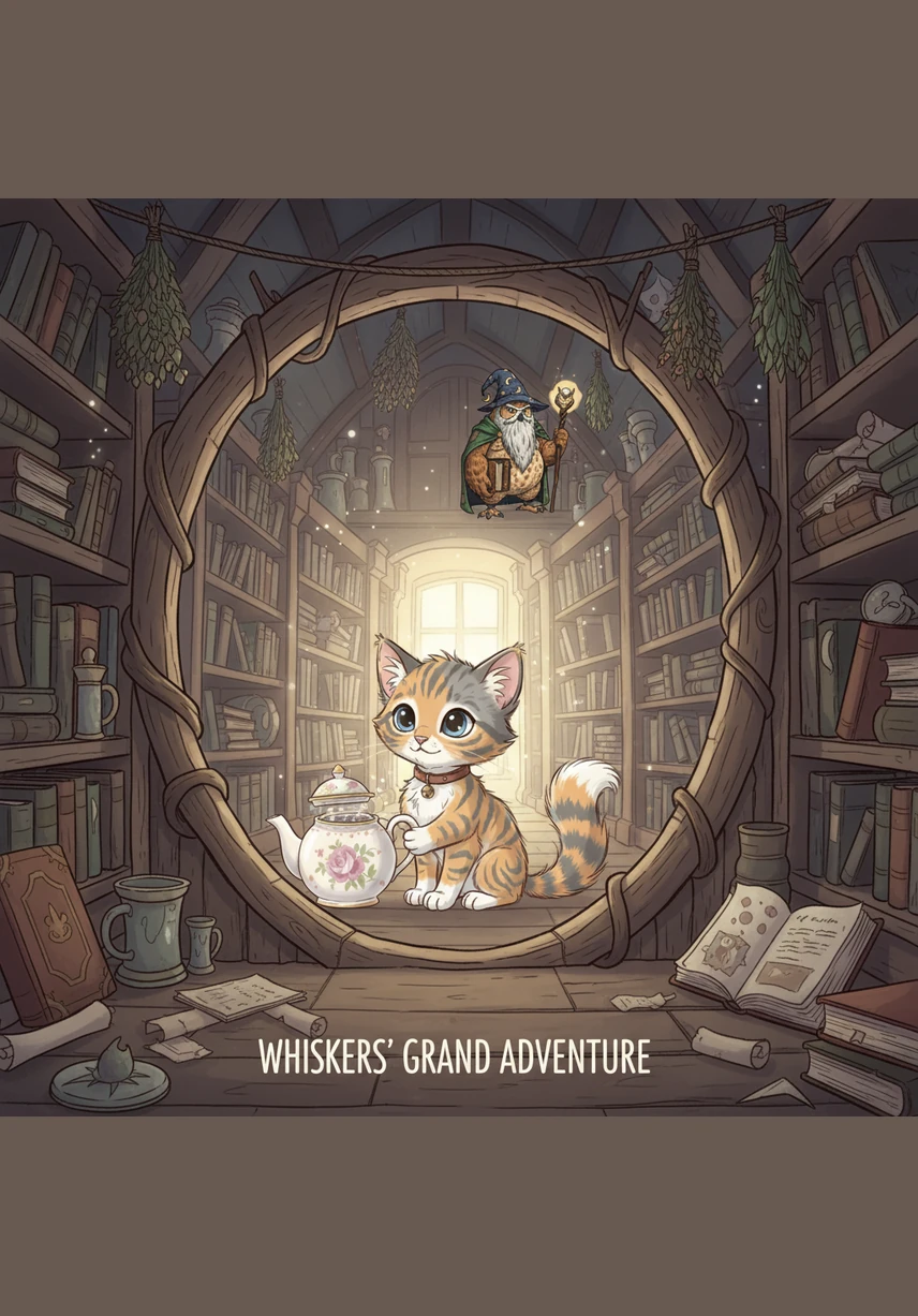 Whiskers steps out of the house, his heart thumping like a drum, ready to follow the map's golden trail through the Meadow of Mists. Can you spot the five hidden mice wearing tiny hats in this cluttered attic filled with old clocks and spinning wheels before he leaves? The attic is a labyrinth of memories, but the path ahead is as clear as a bell.