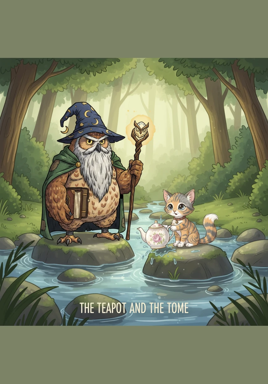 At the edge of the stream, a wise old owl named Hoot-and-Hollow blocks the path with a riddle that is a real head-scratcher. 'I have keys but no locks; I have space but no room; you can enter, but never leave—what am I?' Whiskers thinks hard, realizing the answer is a keyboard, and the owl steps aside with a wink as bright as a lighthouse.