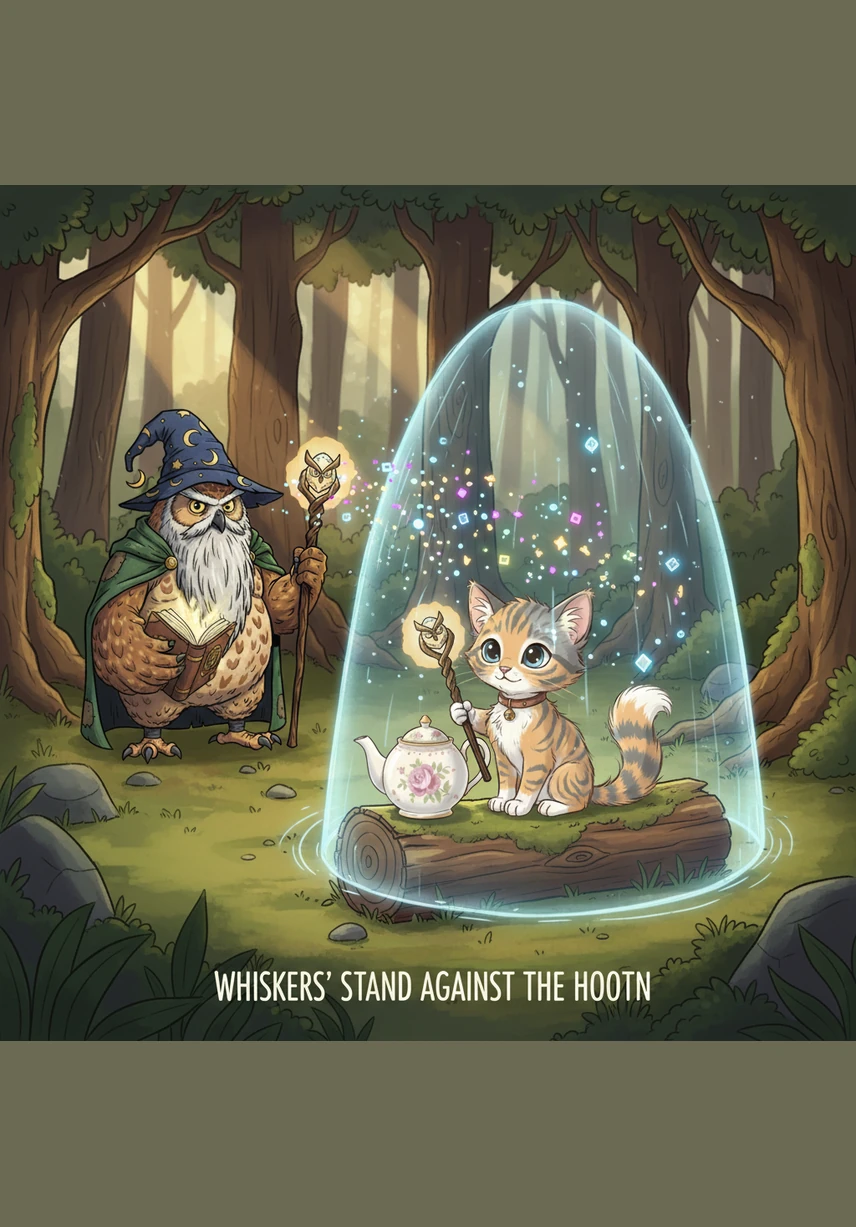 He finally reaches the Wandering Willow, a tree whose branches are draped in the Ever-Glowing Yarn, shining like a fallen moon. The tree speaks in a voice like rustling silk, asking Whiskers why he seeks the light in a world already full of sunshine. Whiskers stands tall, his courage shining brighter than any jewel in a king's crown.