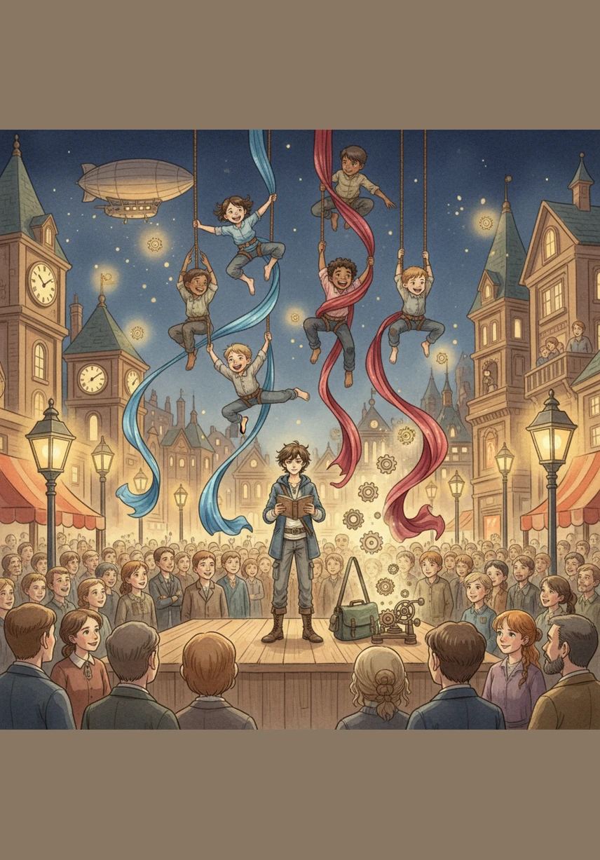 Under the shimmering lights of a new city, the children perform a daring aerial act that leaves the audience breathless. Alex stands in the wings, realizing that while his parents are gone, their spirit lives on in the joy and courage of these young performers. The applause is a roar of validation for their hidden world.