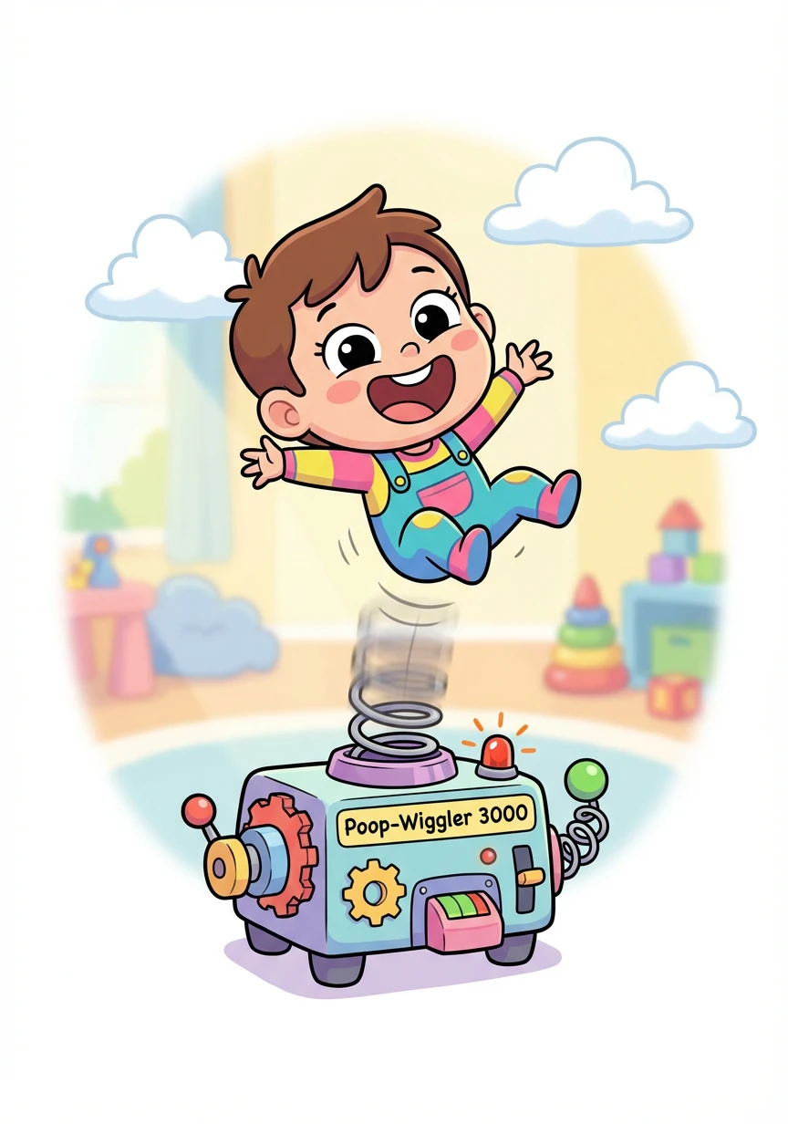 Poppy started to bounce, giggling as the Poop-Wiggler 3000 did its work. She bounced higher and higher, laughing with delight.