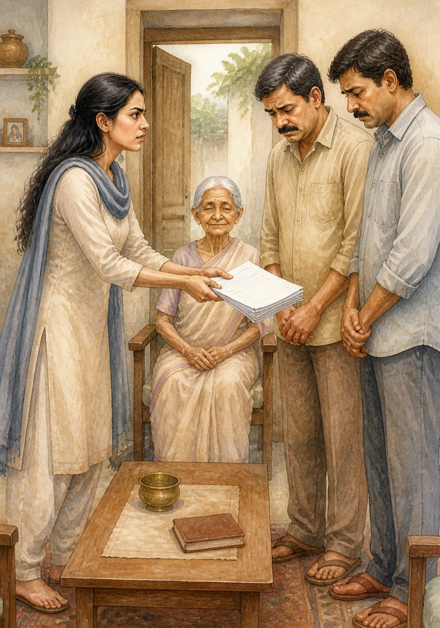 अनन्या अपने भाइयों के पास पहुँची और उनके सामने कानूनी कागजात रखते हुए अपनी माँ के हक की मांग की। उसने साफ़ कह दिया कि घर की असली मालकिन माँ हैं और उन्हें बेदखल करना न केवल पाप है बल्कि कानूनी अपराध भी है। भाइयों के चेहरे पर शर्मिंदगी और हार के भाव साफ दिखाई दे रहे थे।