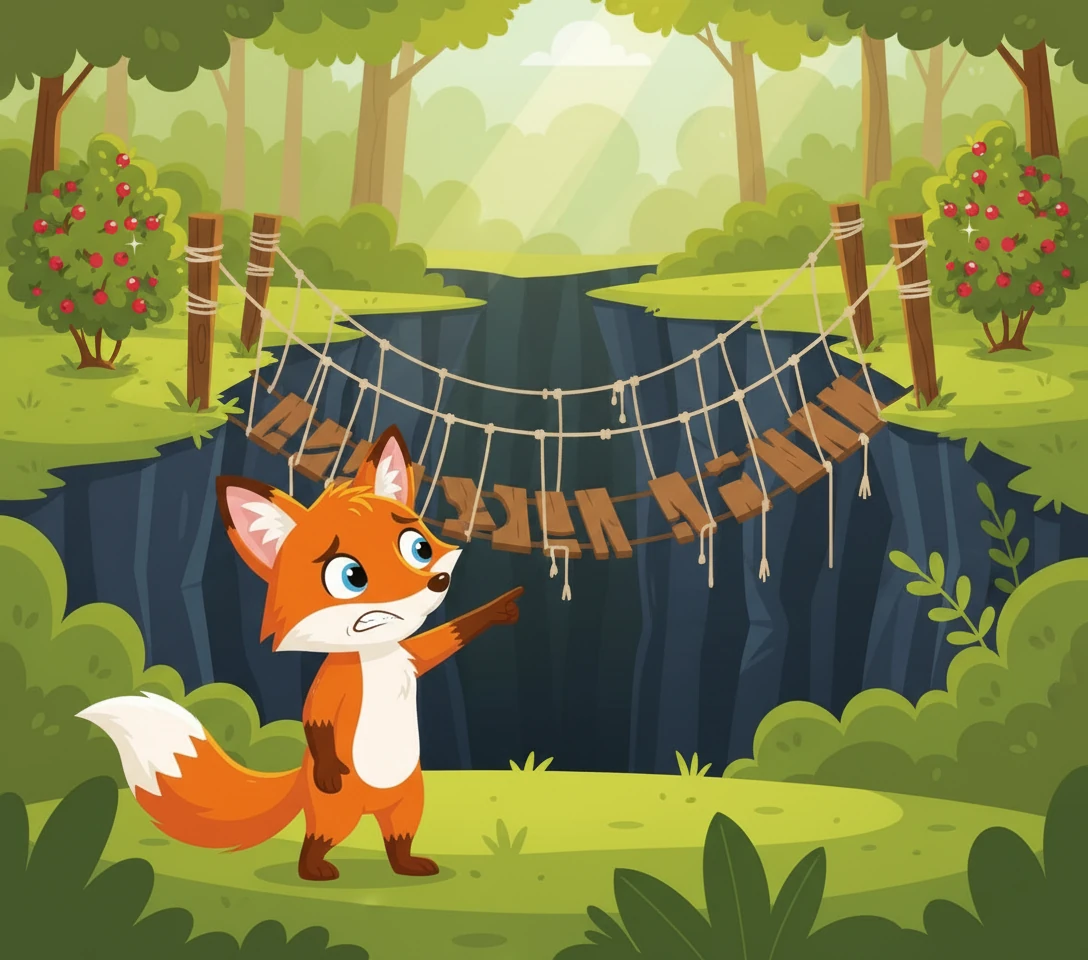 "Oh dear, Mr. Wolf!" Pip cries, pointing with his paw to a shimmering, impossible-to-reach berry bush on the far bank. "I was just trying to get those super-sweet Sparkle Berries for my grandma, but this bridge is too weak for me now."