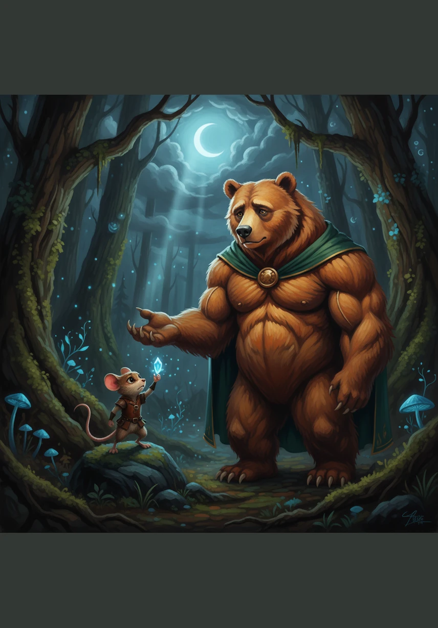 Seeing Barnaby’s trembling paws, Pip caught a glowing firefly in a hollow acorn and handed it to his new friend. The tiny light chased away the heavy shadows, showing Barnaby that the dark wasn't so scary when you had a little light and a friend to guide you.