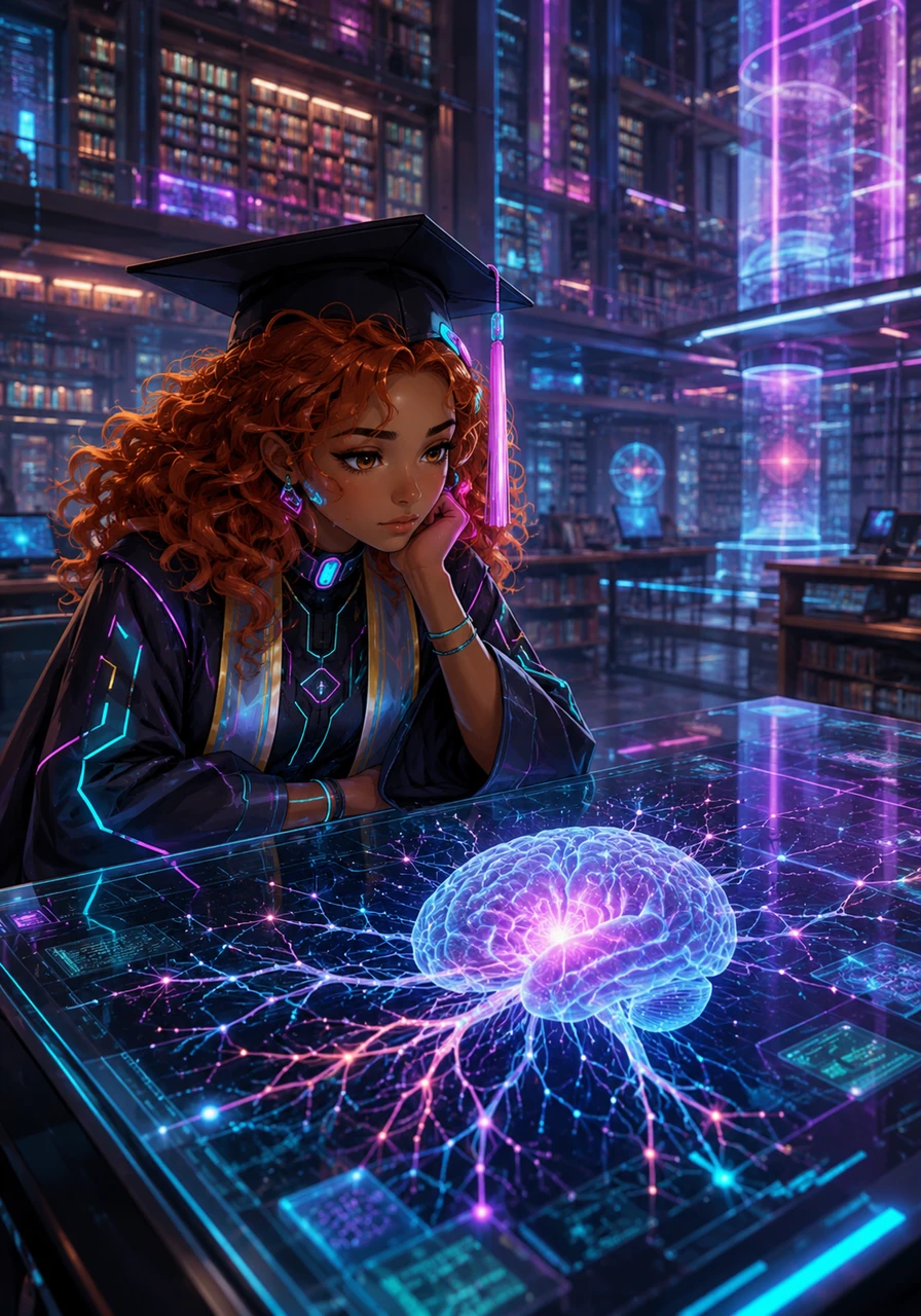 Elena busca refugio en la biblioteca pública, un espacio donde su personalidad reservada se siente a salvo del ruido del mundo. Con la mirada fija en una detallada ilustración de las conexiones neuronales, una chispa de determinación enciende de nuevo su mirada morena.