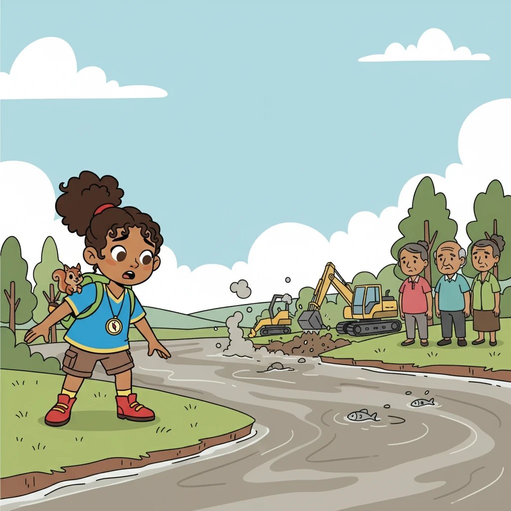 One day, strange machines arrived, tearing at the earth near the river's edge. The elders of her tribe grew worried, as the river began to change. The water, once clear, became murky, and the fish disappeared.