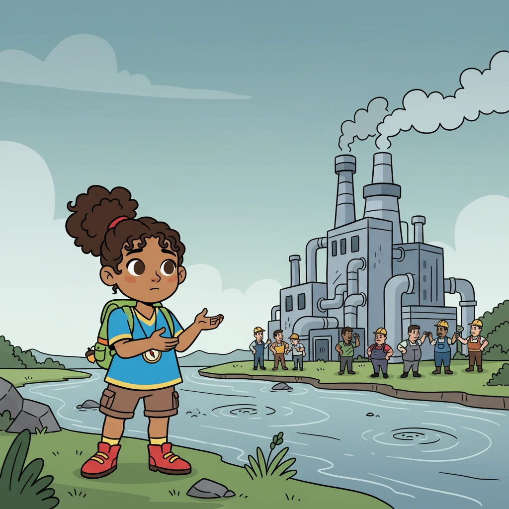 Nima, heartbroken, felt the river's sadness. She knew she had to do something. Gathering her courage, she decided to speak to the people who were causing the changes, even though they seemed formidable.