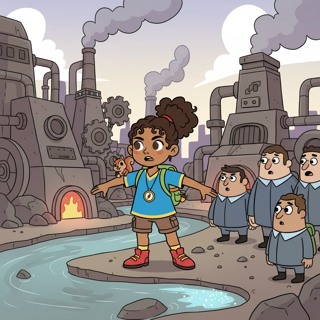 She journeyed to the place where the machines roared, a place of noise and smoke. She spoke with a quiet strength, telling them of the river's importance and the harm they were causing.