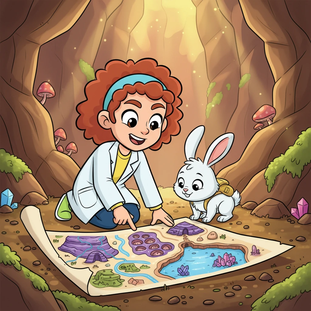 Dr. Sparkle shows Hoppy more potential underground homes on her map, like vast, empty spaces where ancient water used to be, or old, quiet pockets deep in the earth.