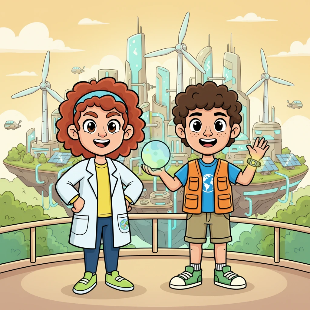 The city above shines brilliantly, powered by clean, happy hydrogen energy. Dr. Sparkle and Hoppy H smile, knowing they've helped make the world a healthier, brighter place for everyone.