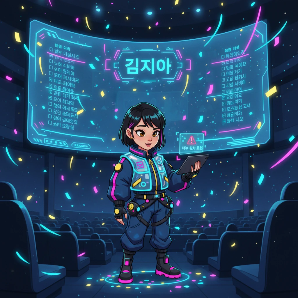 발표는 우레와 같은 박수 속에 막을 내린다. 기업 강당에는 홀로그램 색종이가 비처럼 쏟아진다. 지아의 이름이 공로자 명단에 포함되어 축하 스크린에 스크롤된다. 그러나 동시에 그녀의 개인 단말기에 '내부 감사 예정'이라는 싸늘한 알림이 깜빡인다. 디지털 축하가 갑자기 공허하게 느껴진다.