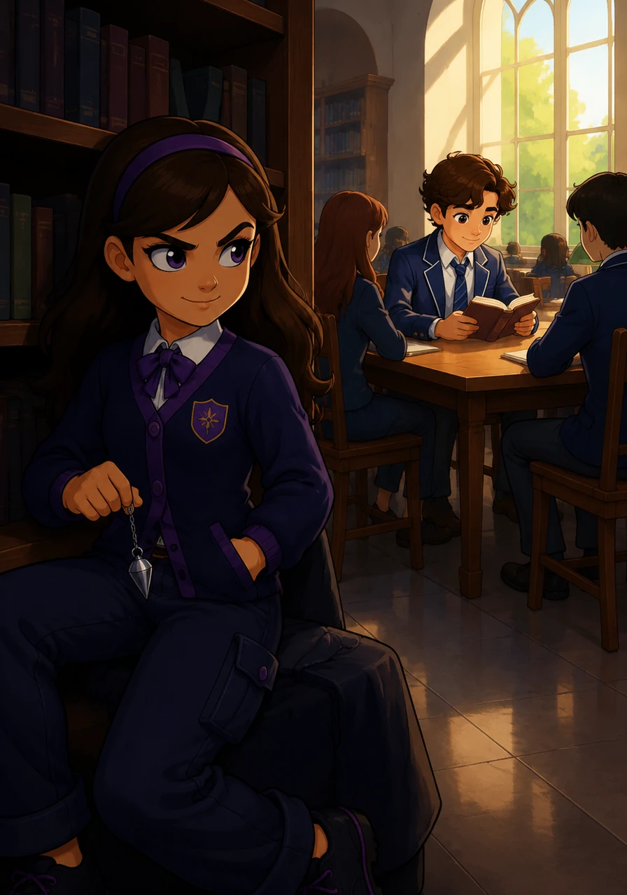 Elara sat in the back of the school library, her fingers tracing the cold metal of a silver pendulum hidden in her pocket. She watched the other students with a keen, calculating gaze, waiting for the perfect moment to test her hidden talents.