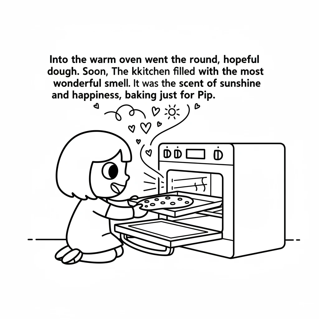 Into the warm oven went the round, hopeful dough. Soon, the kitchen filled with the most wonderful smell. It was the scent of sunshine and happiness,